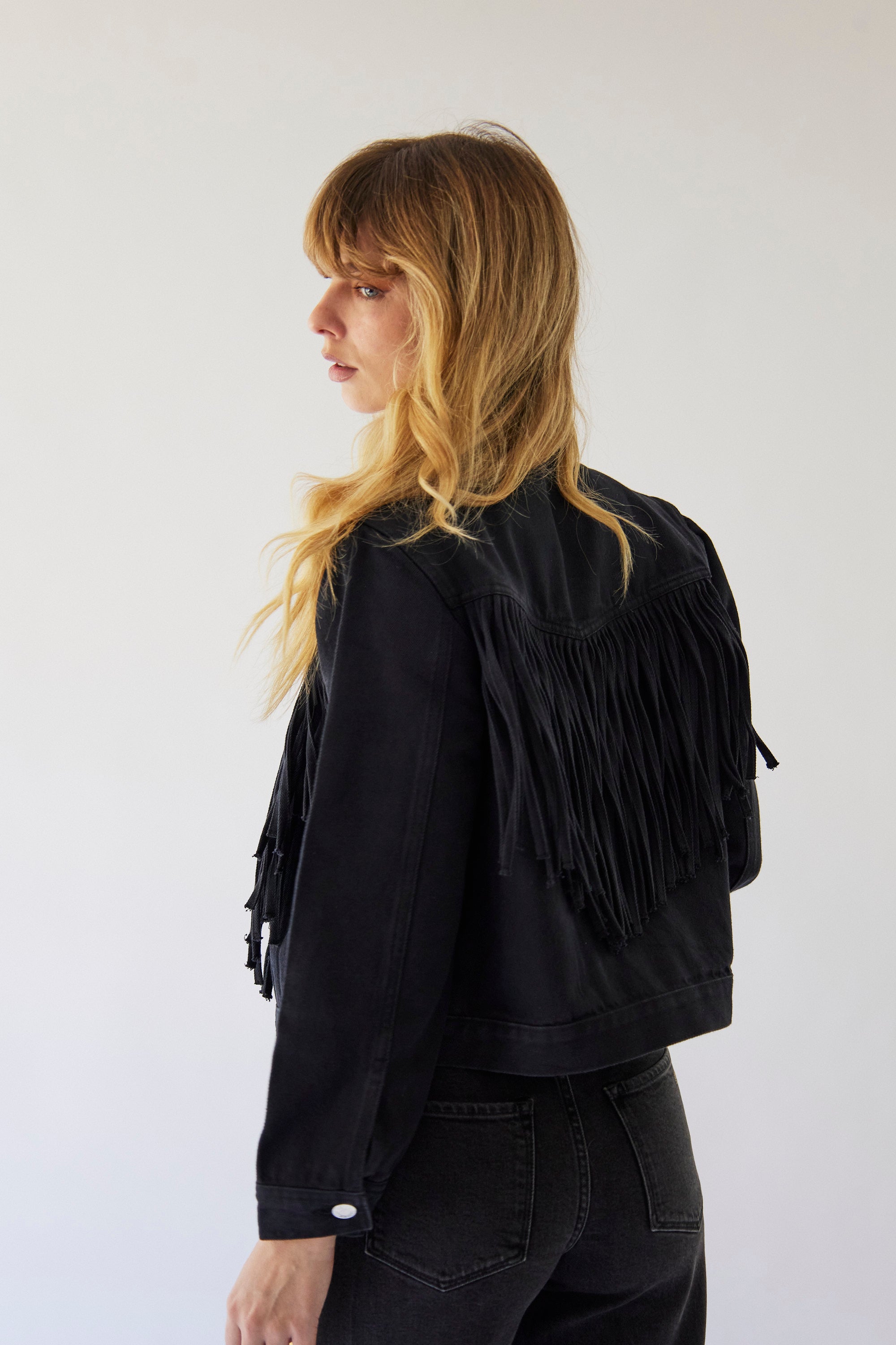 Black Denim Fringe Jacket