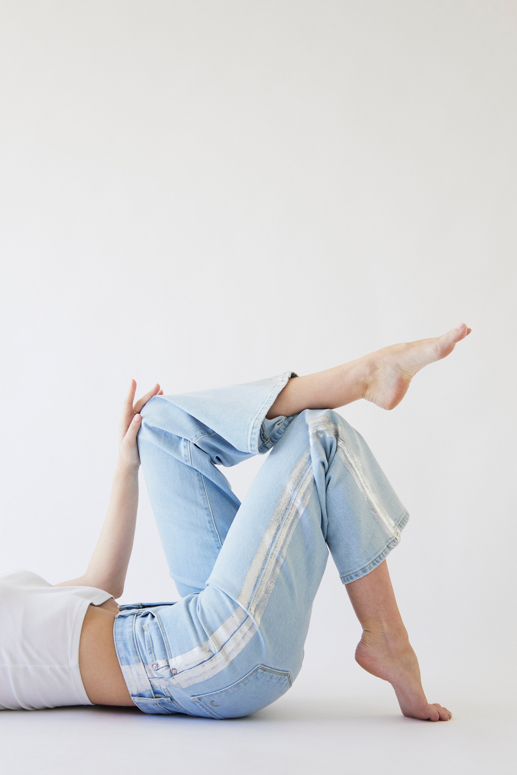 Rebel Wide Leg In Noa Wash w/ Silver Tuxedo Stripe