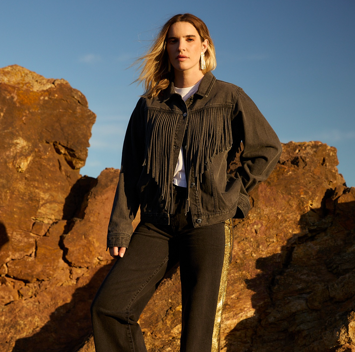 Rebel Wide Leg In Carbon w/ Gold Tuxedo Stripe