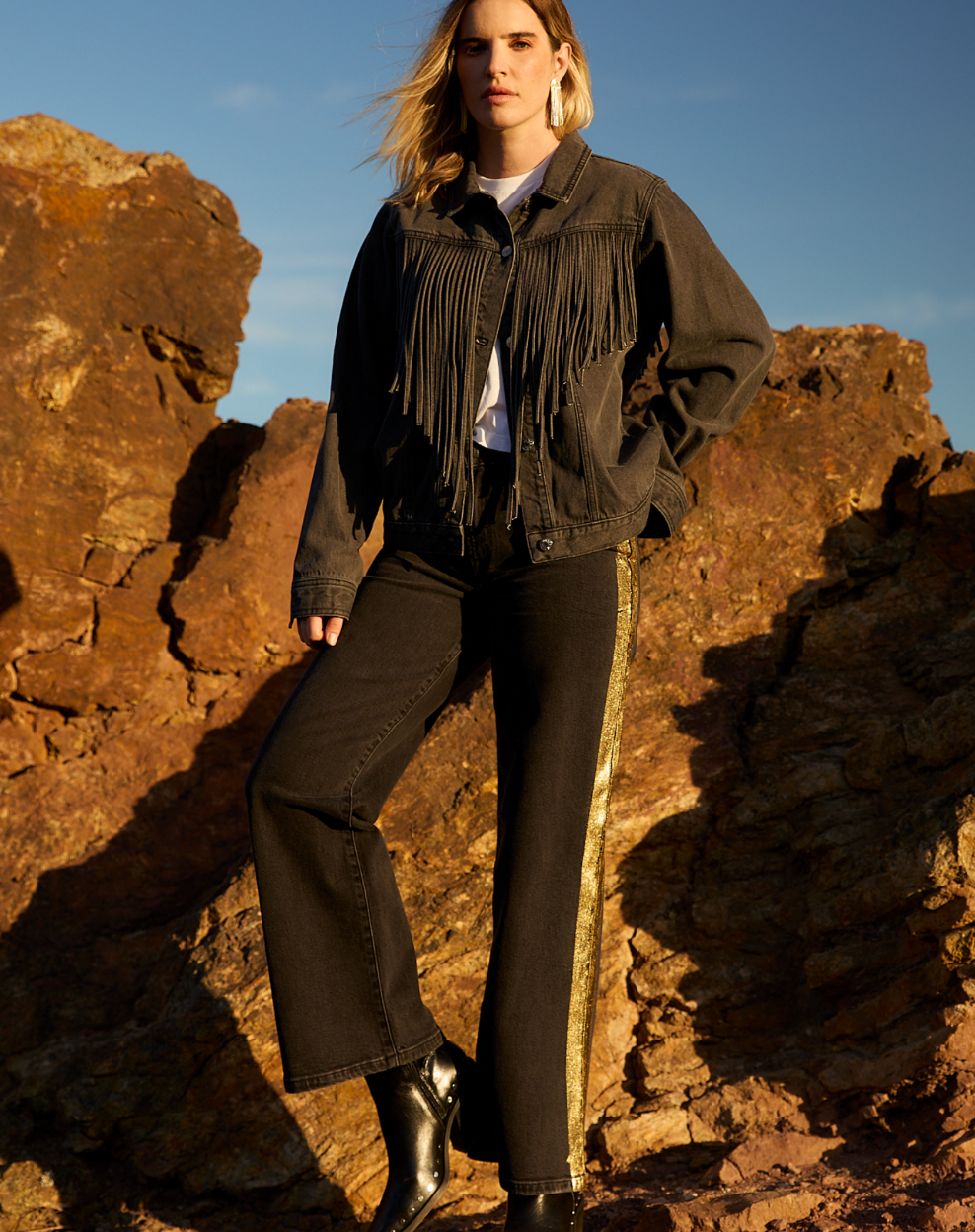 Rebel Wide Leg In Carbon w/ Gold Tuxedo Stripe