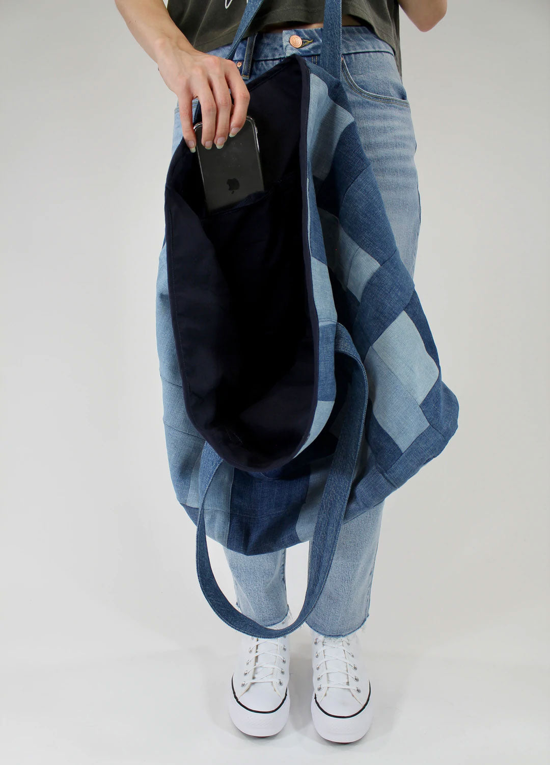 Porter Blue Apparel Sustainable Denim Patchwork Tote Bag
