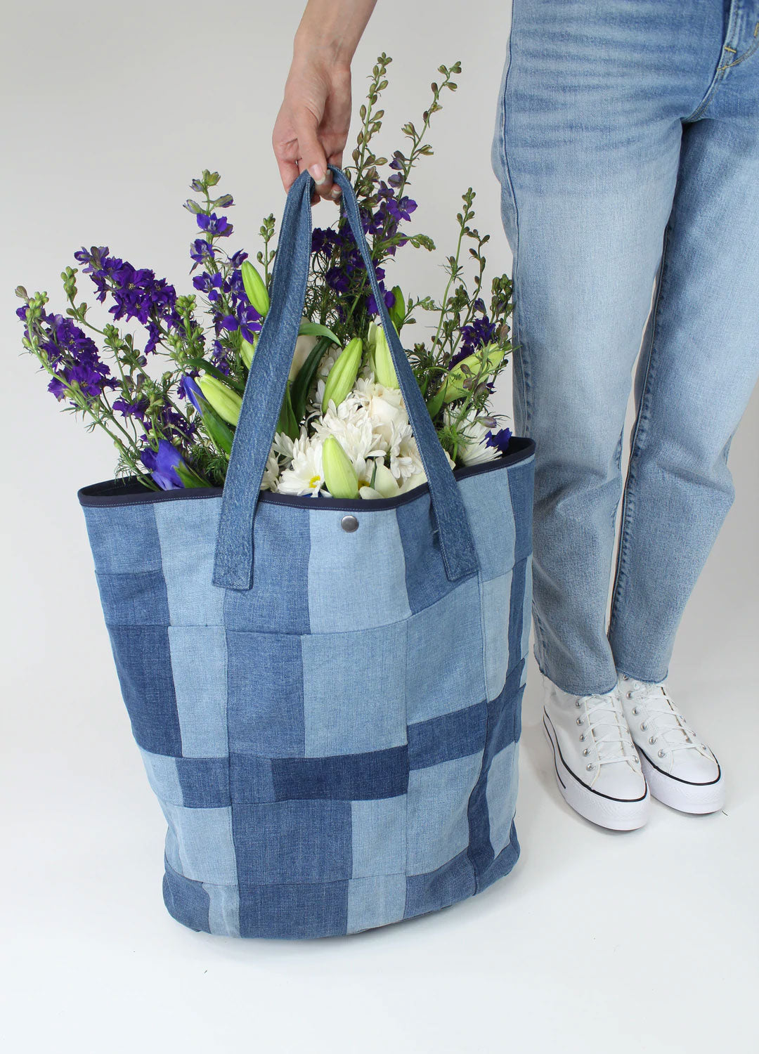 Porter Blue Apparel Sustainable Denim Patchwork Tote Bag