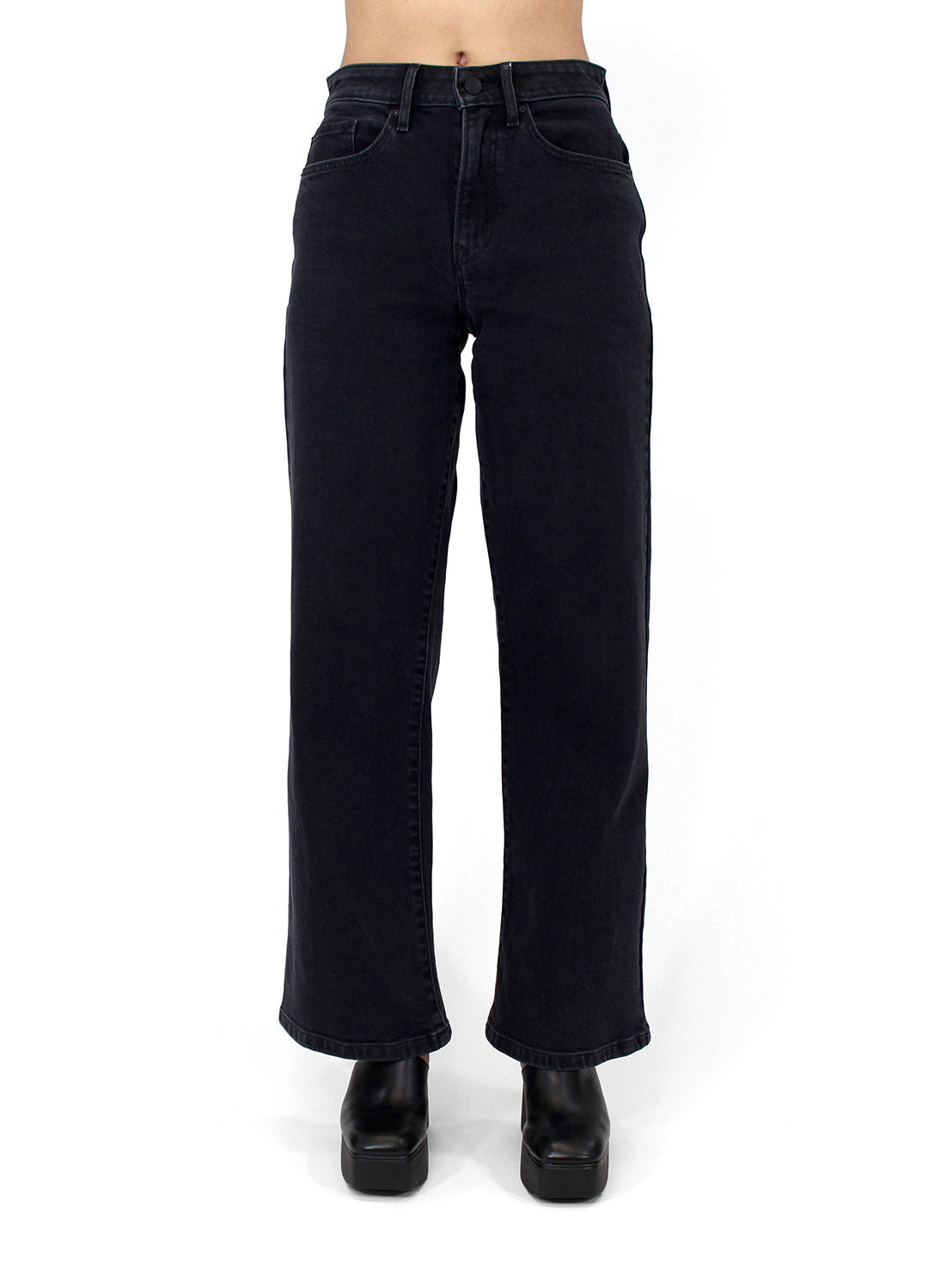 Porter Blue Apparel ethically made denim Rebel Wide Leg in Carbon jeans made from organic cotton