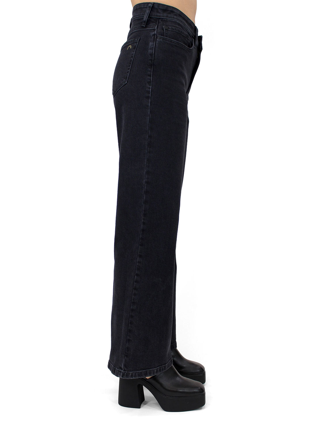 Porter Blue Apparel ethically made denim Rebel Wide Leg in Carbon jeans side view