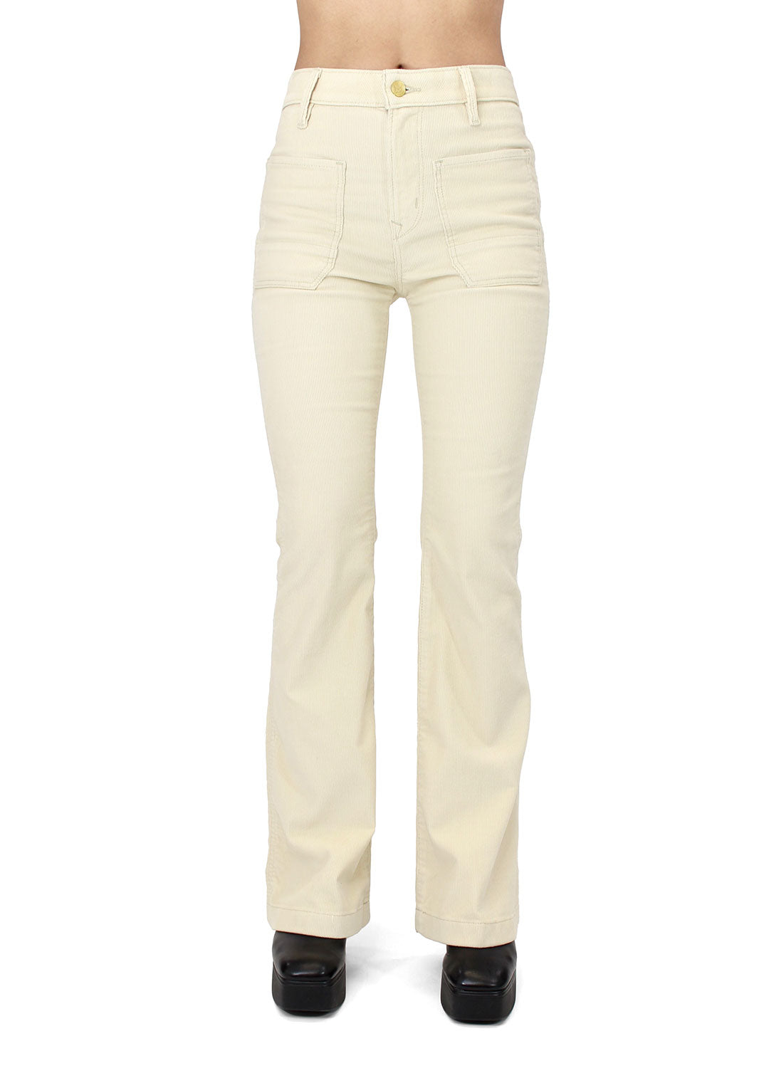 Porter Blue Apparel ethically made denim Wanderer Corduroy Flare in Cream