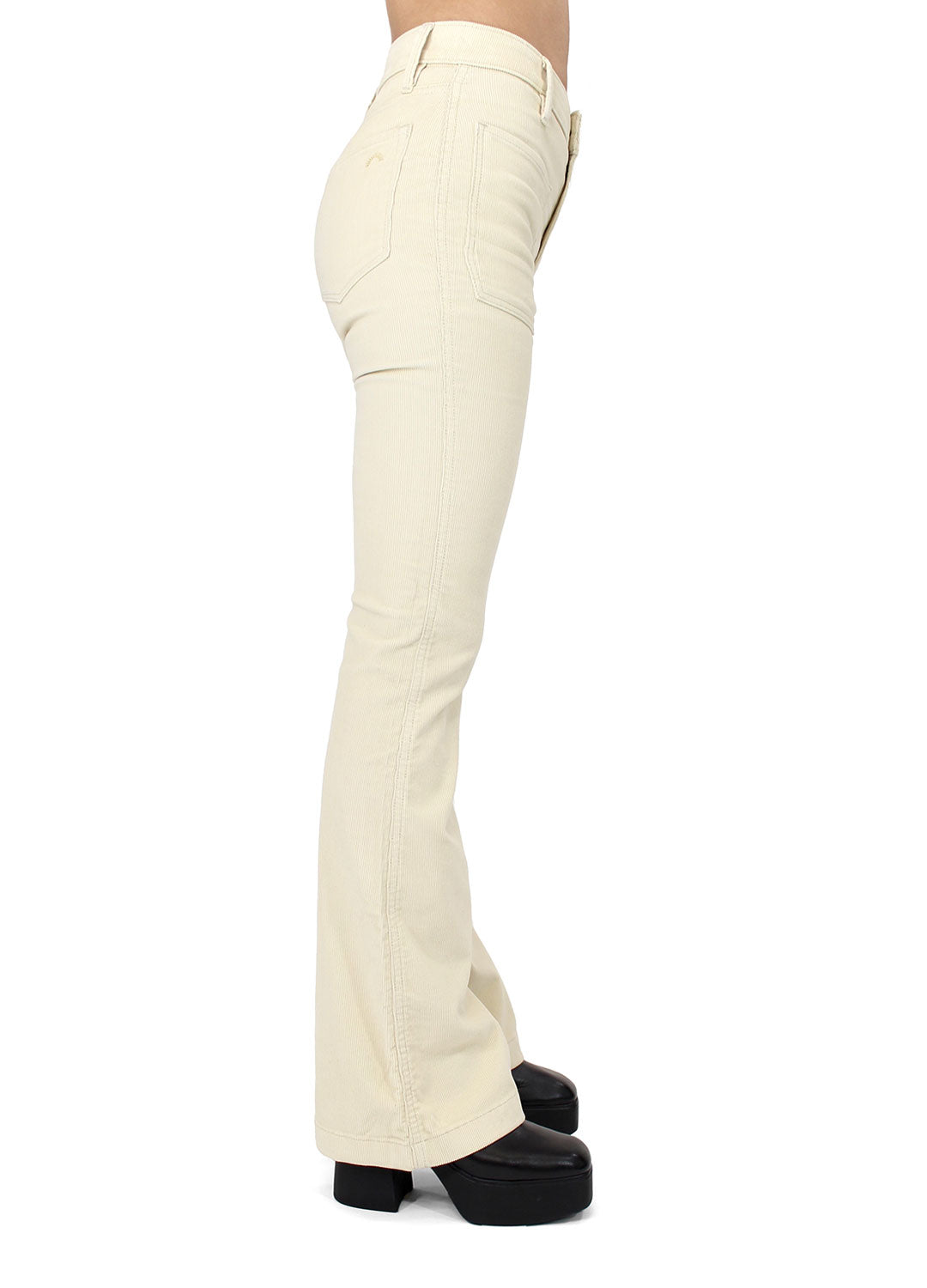 Porter Blue Apparel ethically made denim Wanderer Corduroy Flare in Cream side view