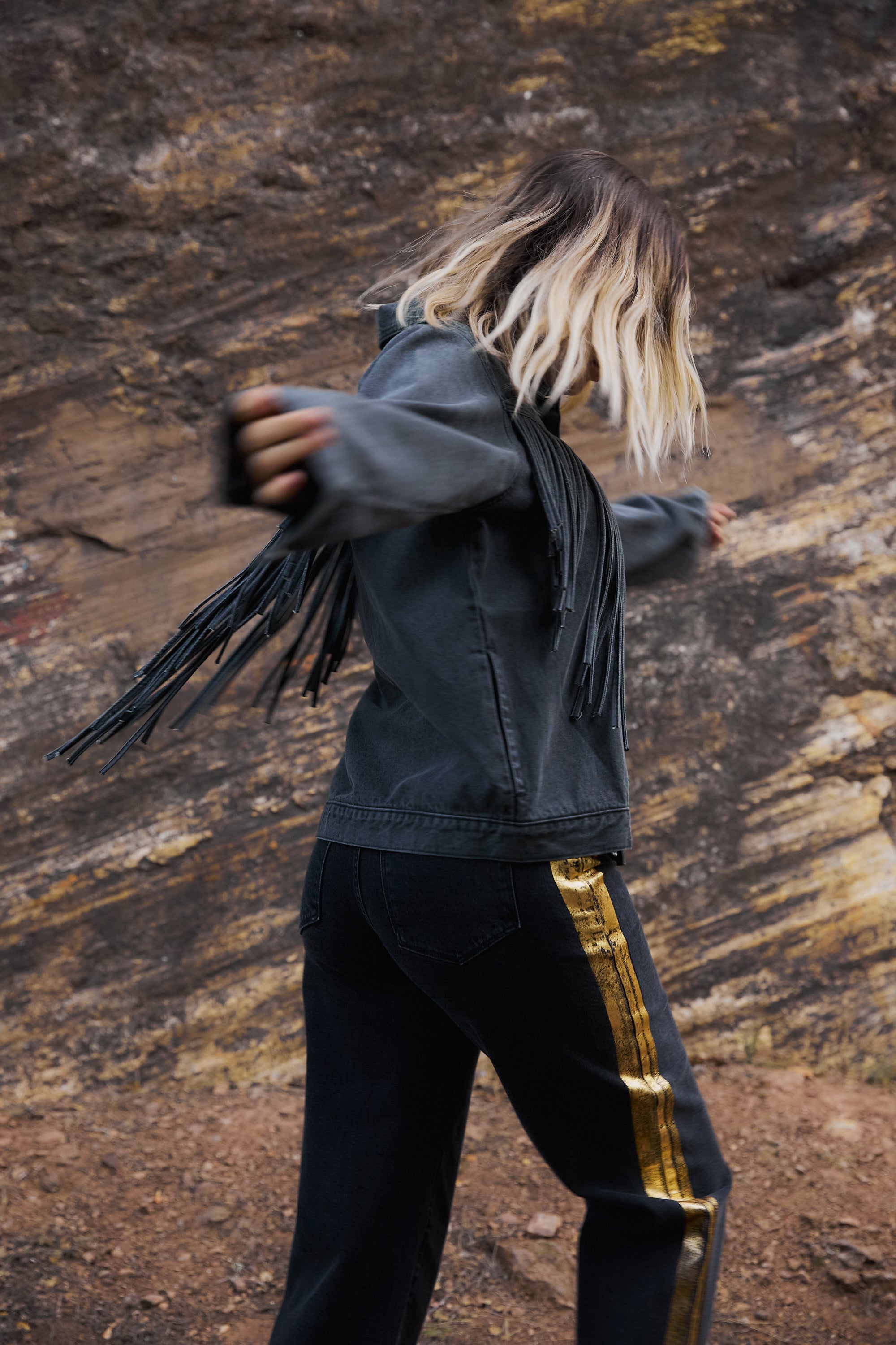 Black Denim Fringe Jacket