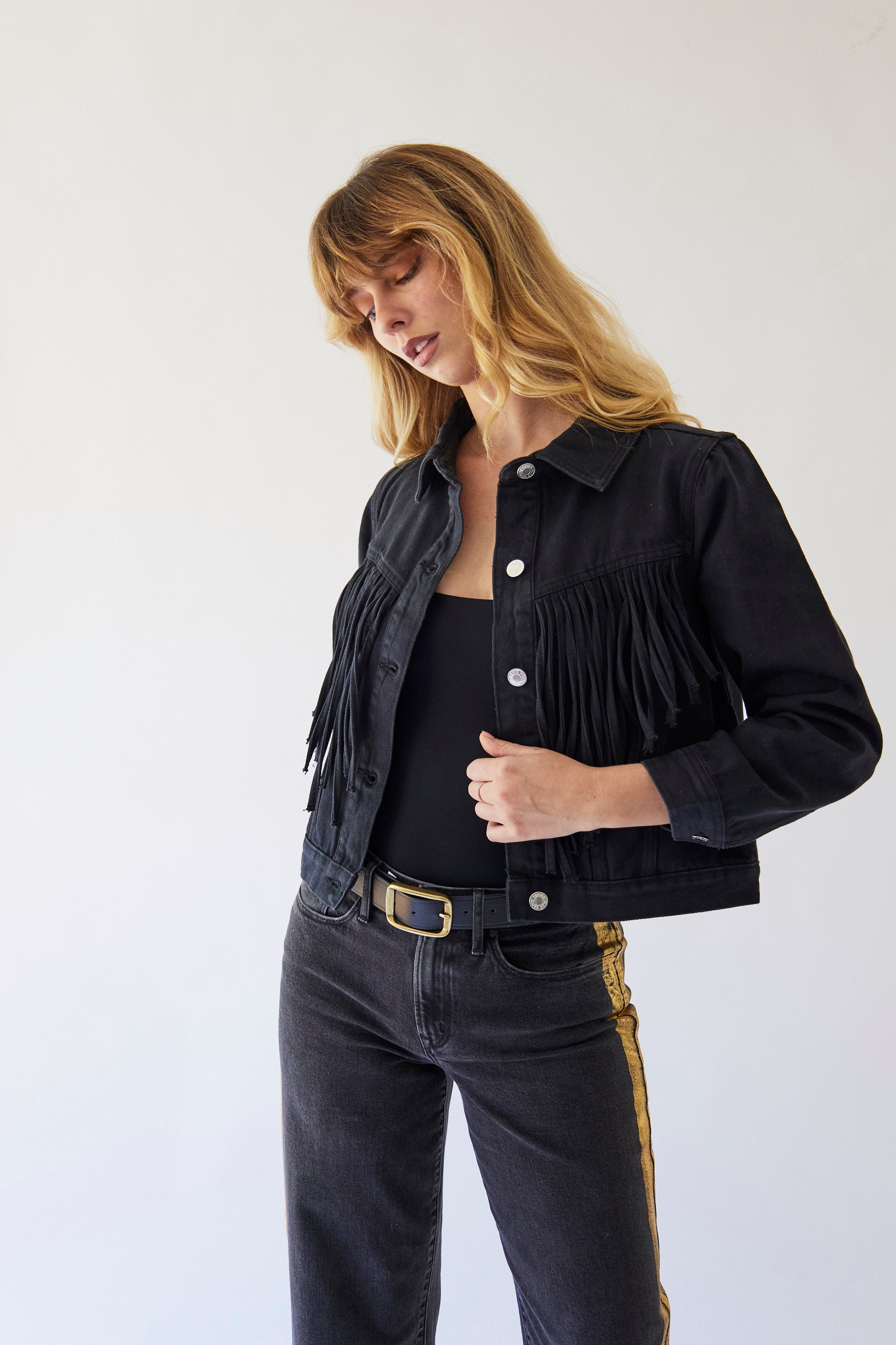 Black Denim Fringe Jacket