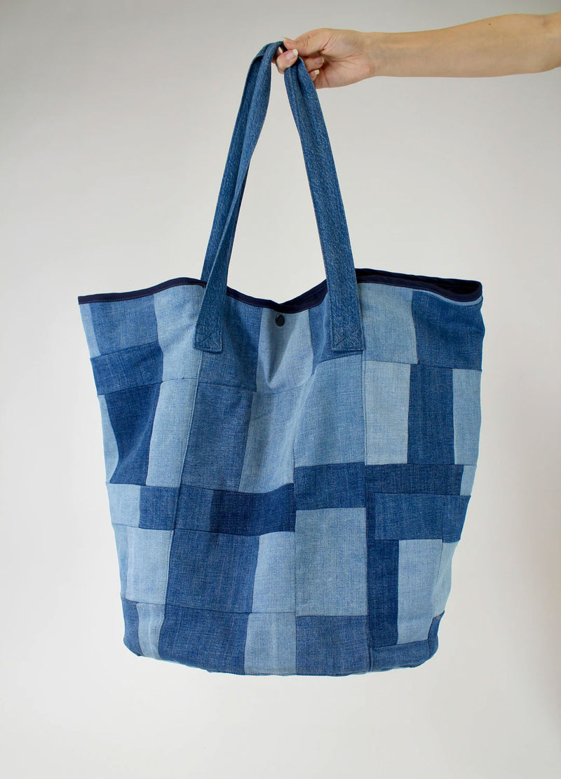 Porter Blue Apparel Sustainable Denim Patchwork Tote Bag