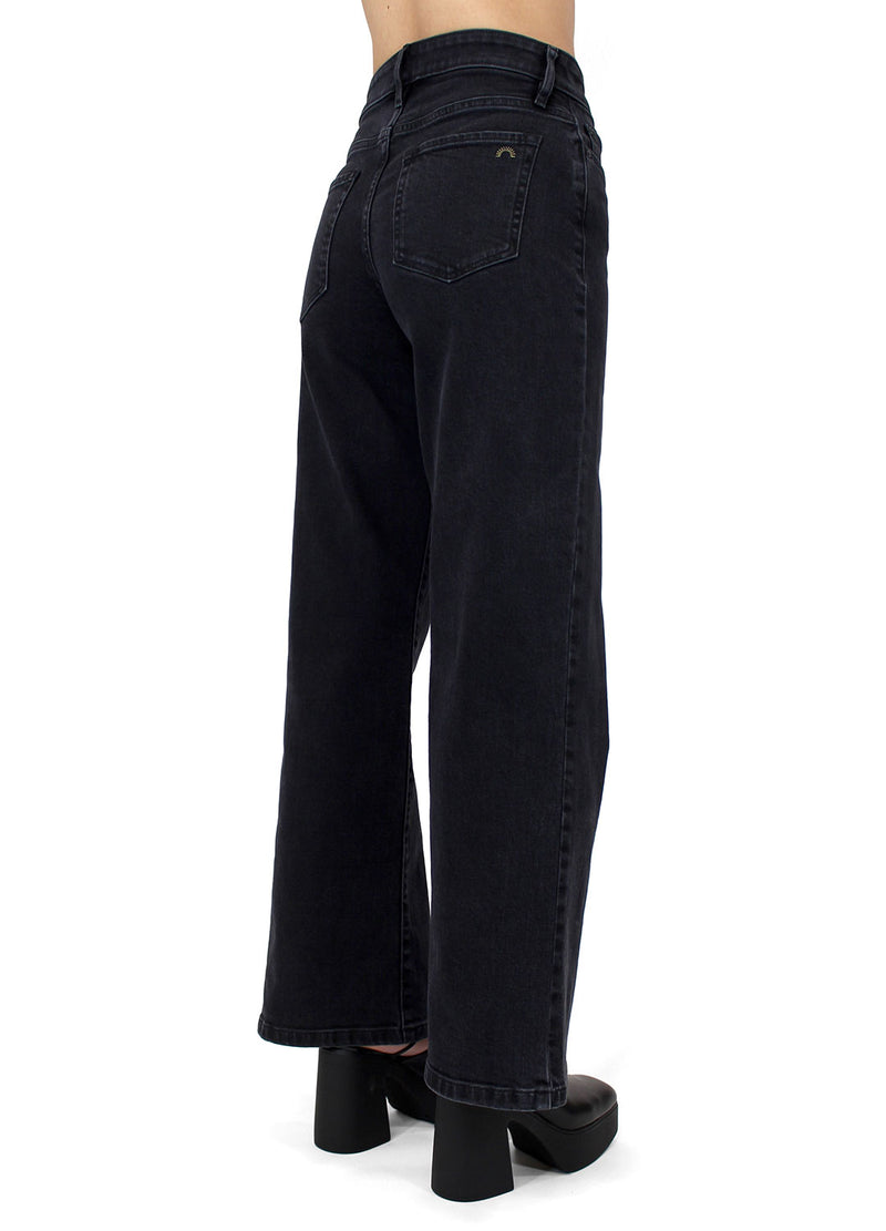 Porter Blue Apparel ethically made denim Rebel Wide Leg in Carbon jeans back view