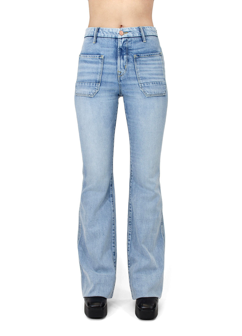 Porter Blue Apparel ethically made denim Wanderer Flare in Gracie jeans