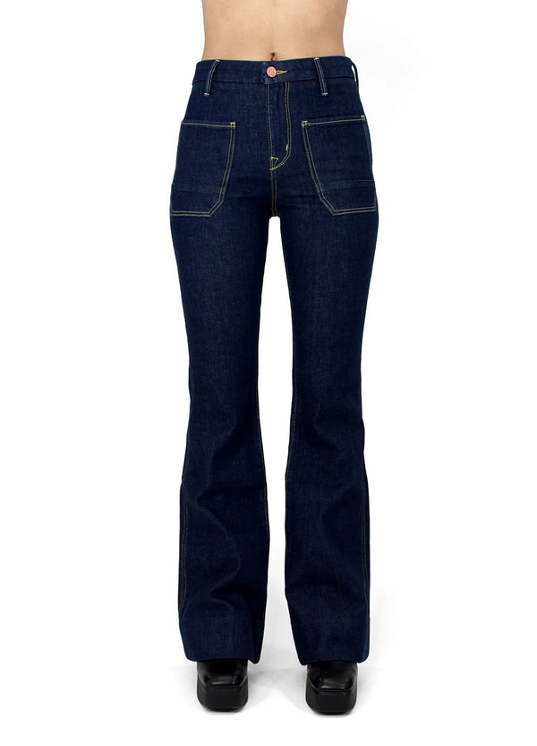 Porter Blue Apparel ethically made denim Wanderer Flare in Rinse jeans