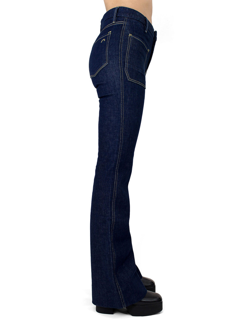 Porter Blue Apparel ethically made denim Wanderer Flare in Rinse jeans side view